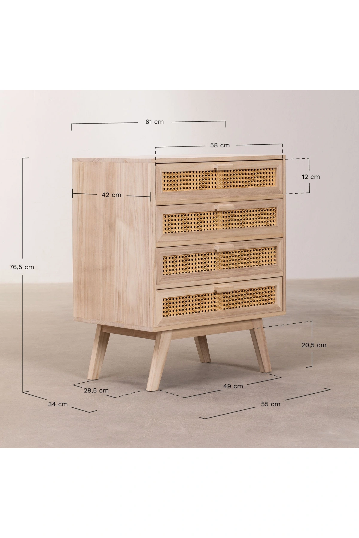 Hazeran Detaylı 4 Çekmeceli Ahşap Şifonyer 61x76x42 cm