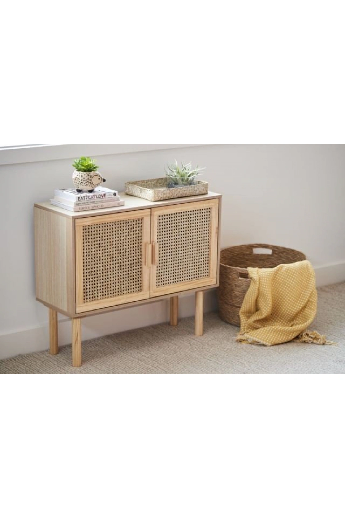 Hazeranlı Çift Kapaklı Mini Ahşap Dolap-Komodin 75x60x35 cm