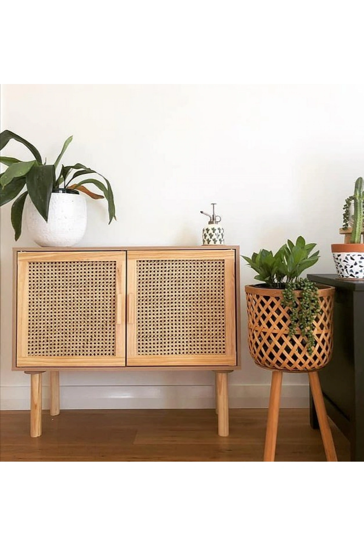 Hazeranlı Çift Kapaklı Mini Ahşap Dolap-Komodin 75x60x35 cm