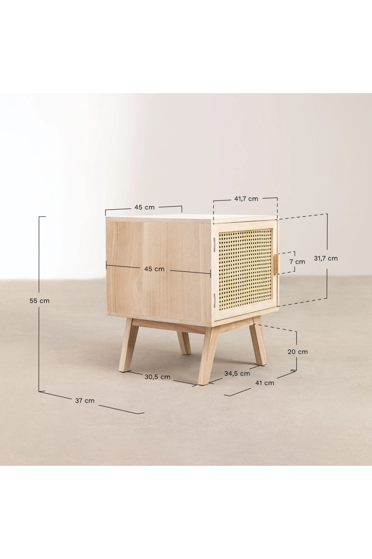 Hazeranlı Rattan Stil Tek Kapaklı Ahşap Komodin 45x55x45 cm