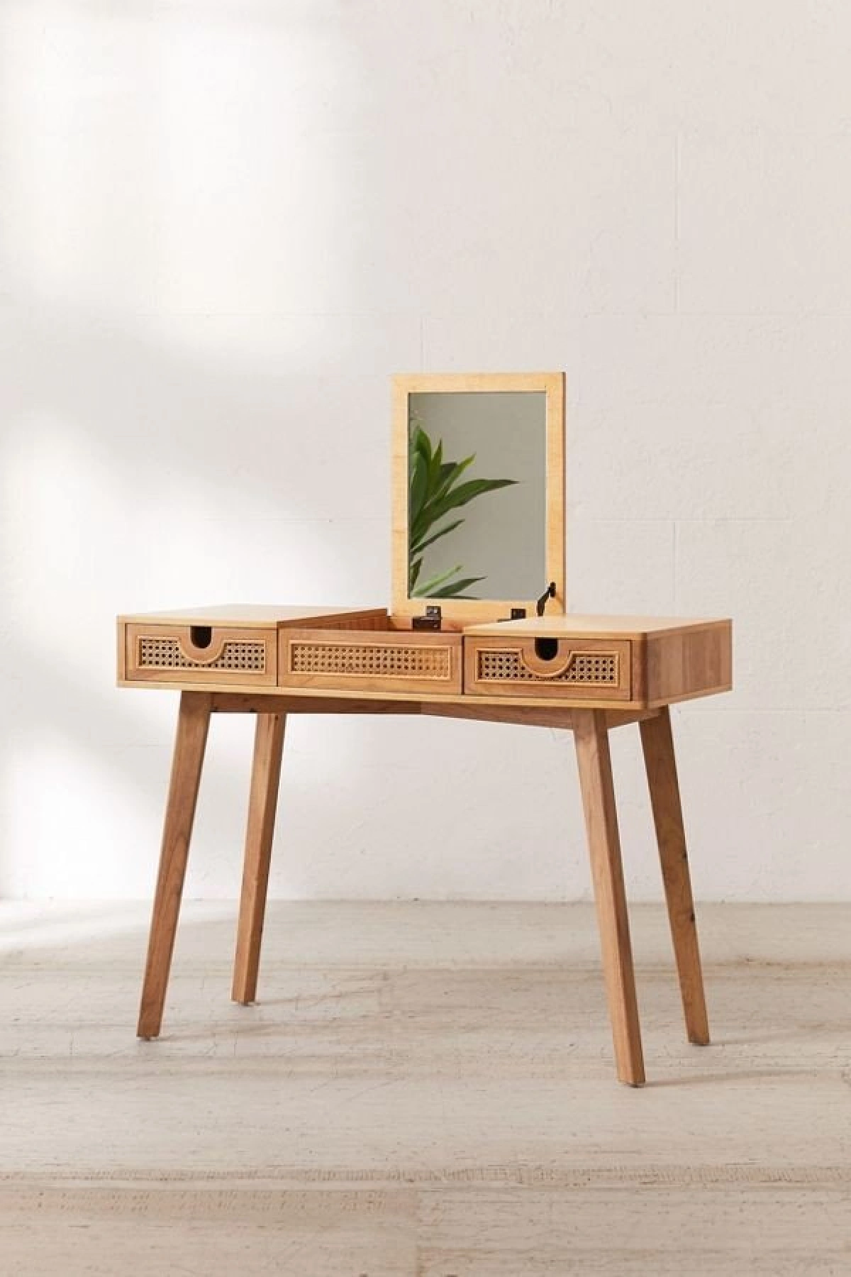 Ahşap Hazeranlı Gizli Ayna Detaylı Modern Makyaj Masası, Dresuar 100x80x40 cm