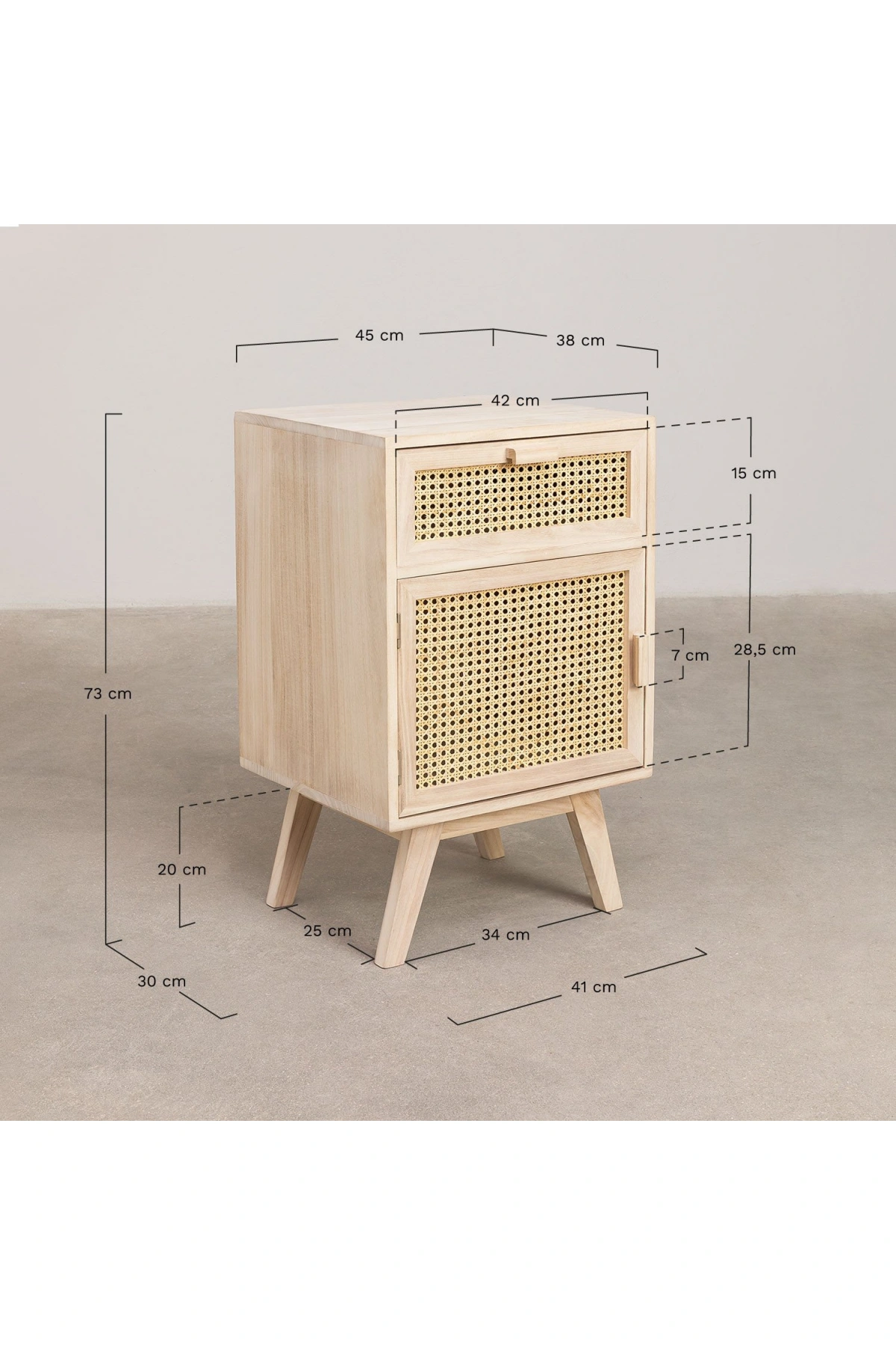 Hazeranlı Tek Çekmeceli ve Kapaklı Ahşap Komodin 45x73x38 cm