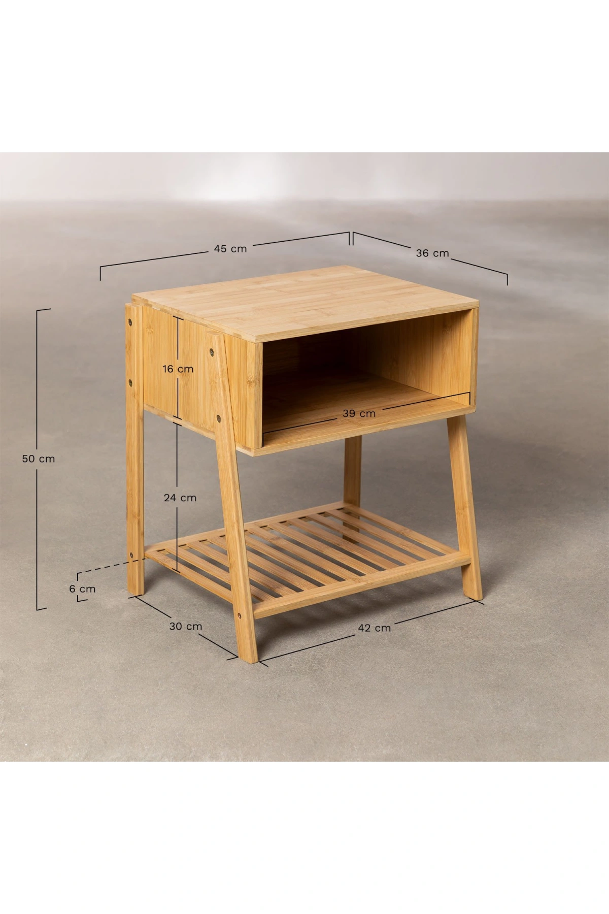 Bambu Izgara Raflı Ahşap Dekoratif Komodin Açık Kahve