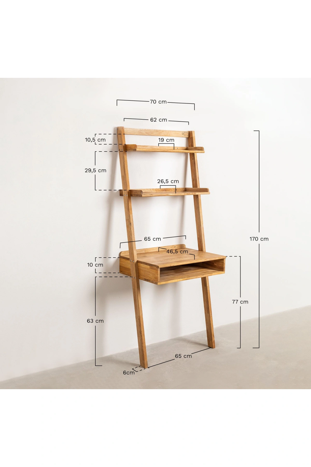 Raflı Vestern Stil  Açık Kahve Ahşap Çalışma Masası 65x170x45 cm