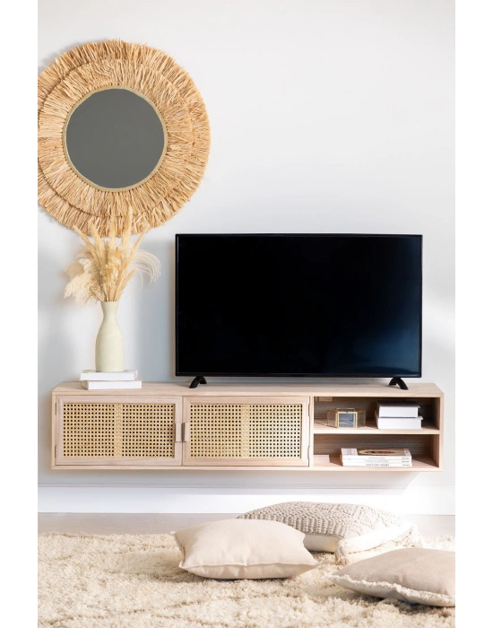 Ahşap çift hazeran kapaklı bölmeli duvar tv ünitesi