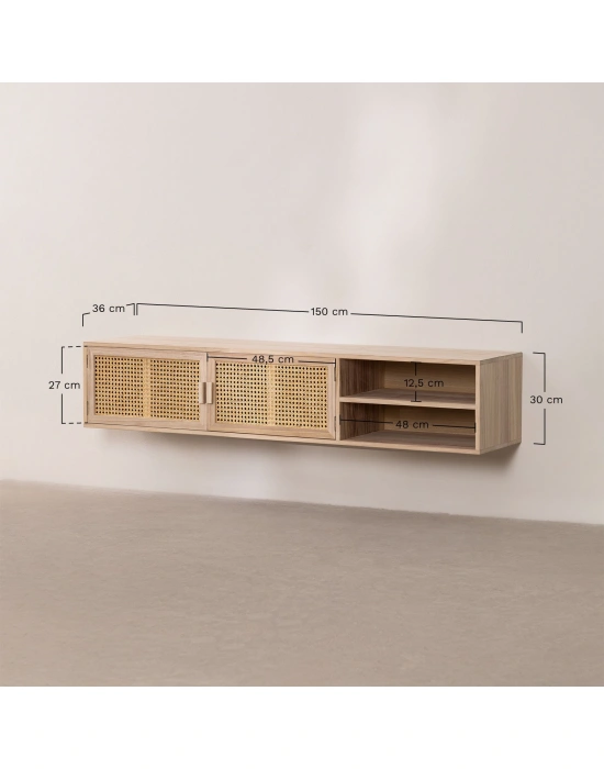 Ahşap çift hazeran kapaklı bölmeli duvar tv ünitesi