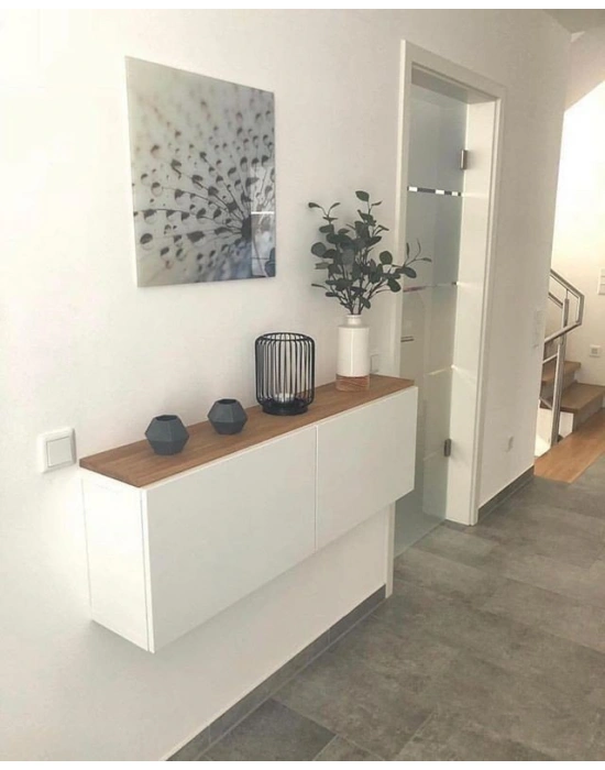 Ahşap detaylı beyaz modern dresuar, konsol