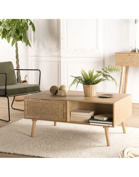 Ahşap hazeran çekmece detaylı orta sehpa