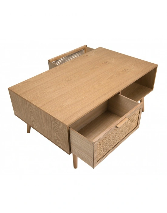 Ahşap hazeran çekmece detaylı orta sehpa