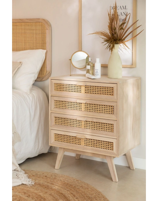 Ahşap hazeran detaylı 4 çekmeceli şifonyer