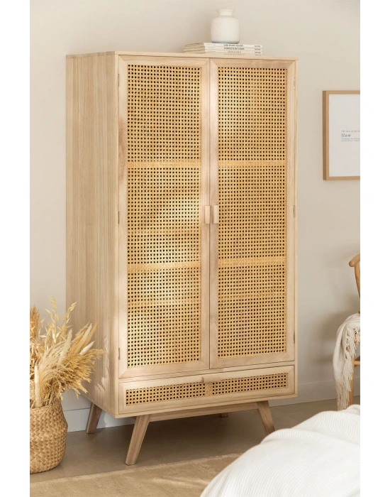 Ahşap hazeran detaylı tek çekmeceli gardrop, portmanto