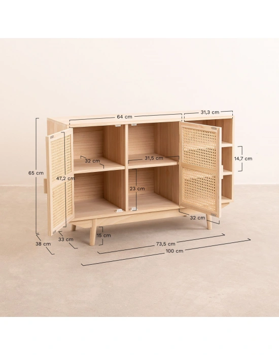 Ahşap hazeran kapaklı açık raflı konsol