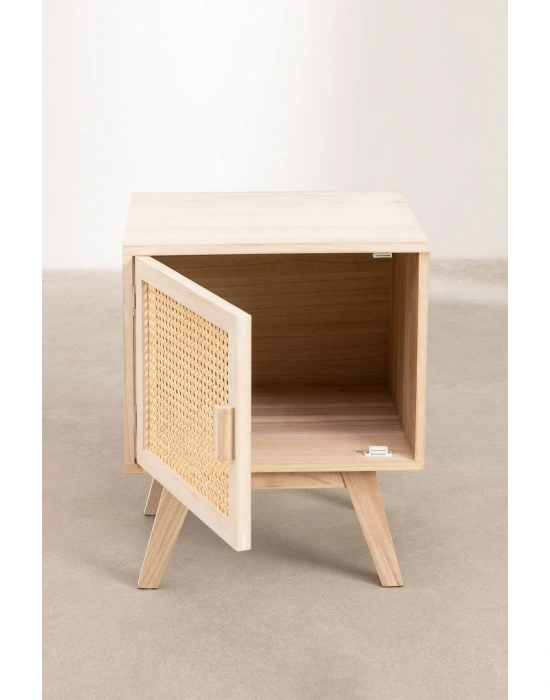 Ahşap hazeran rattan stil tek kapaklı komodin