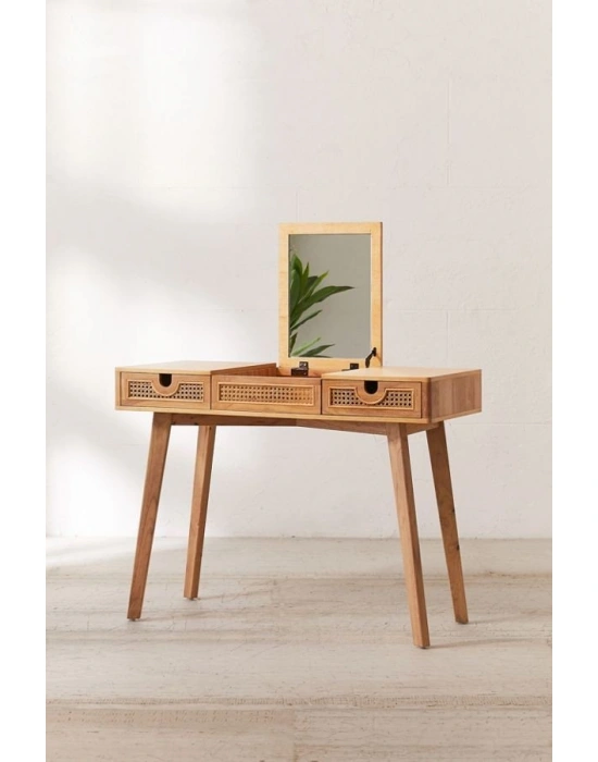 Ahşap hazeranlı gizli ayna detaylı modern makyaj masası, dresuar