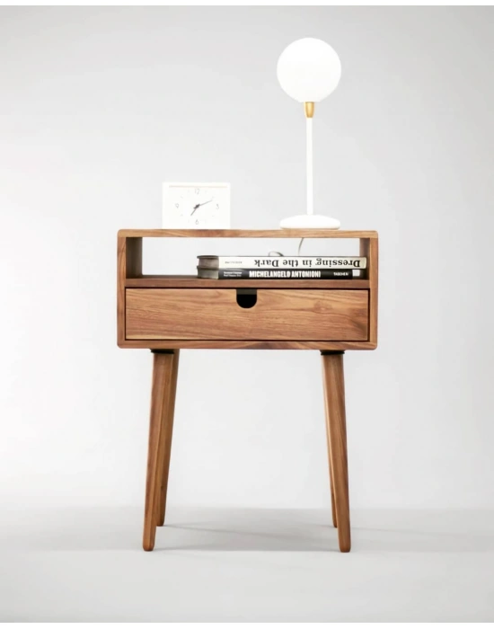 Ahşap masif modern ayaklı komodin