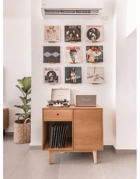 Ahşap tek çekmeceli plak dolabı, konsol