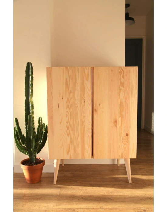 Çok amaçlı ahşap iki raflı modern erzak dolabı