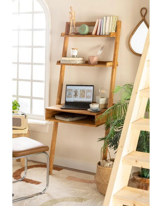 Raflı ahşap vestern tarzı çalışma masası