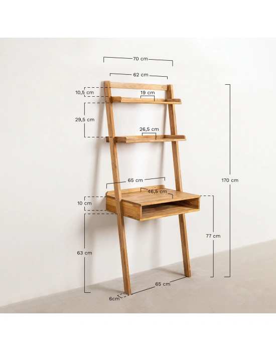 Raflı ahşap vestern tarzı çalışma masası