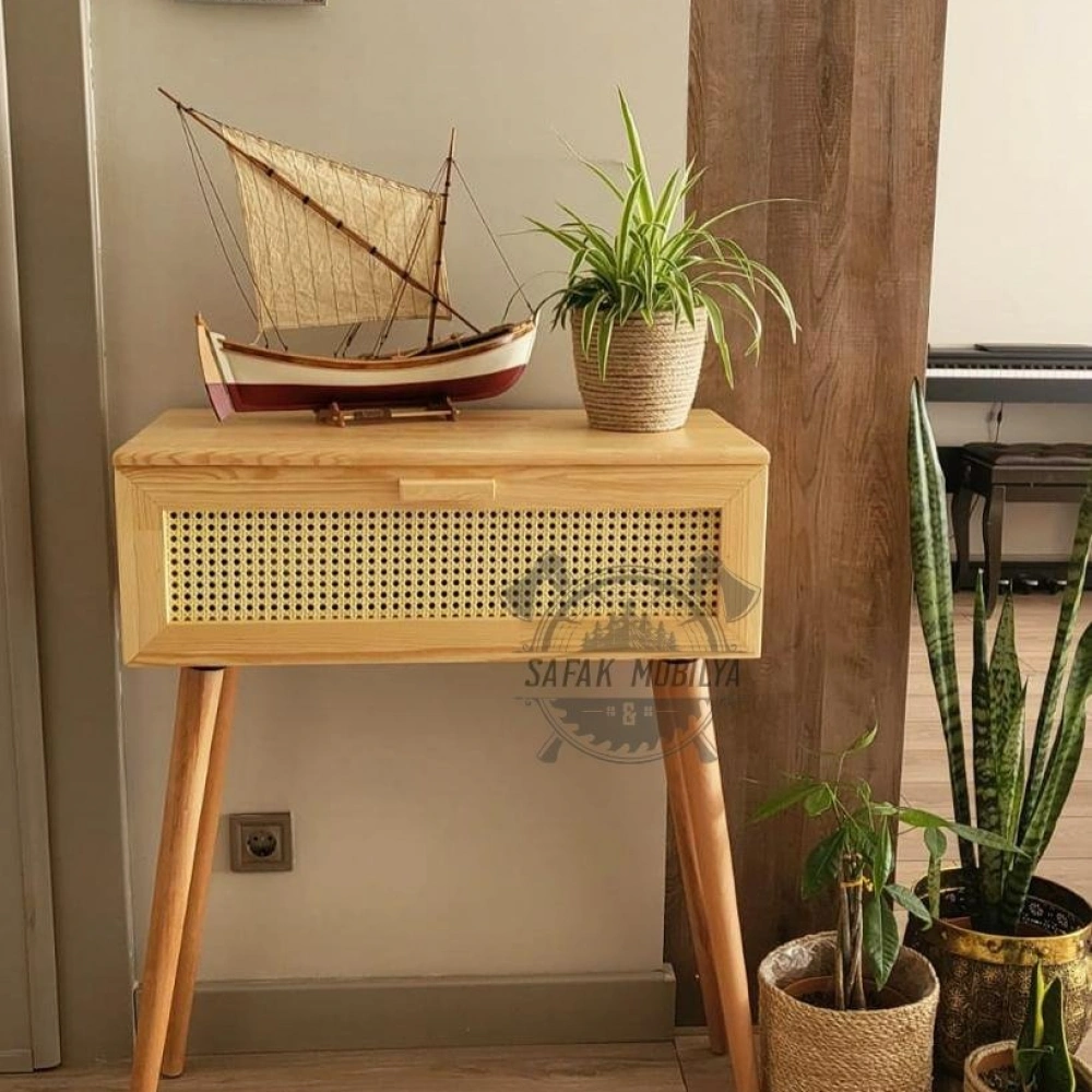 Ahşap hazeran çekmeceli modern dresuar