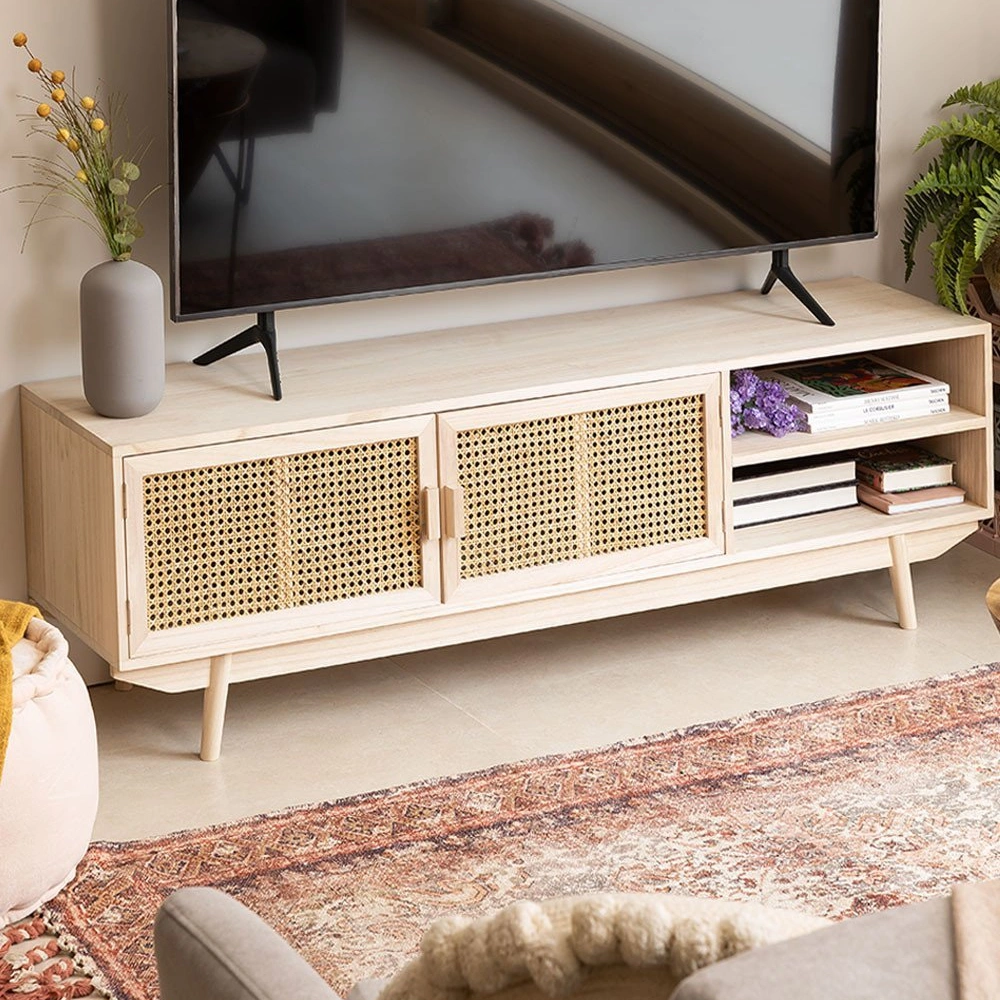 Ahşap hazeran kapaklı, raf bölmeli tv ünite