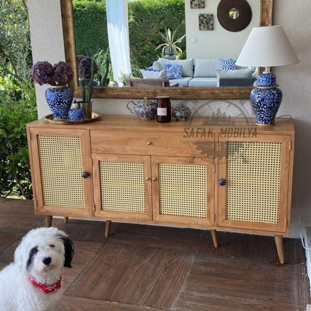 Ahşap masif hazeran kapak detaylı konsol