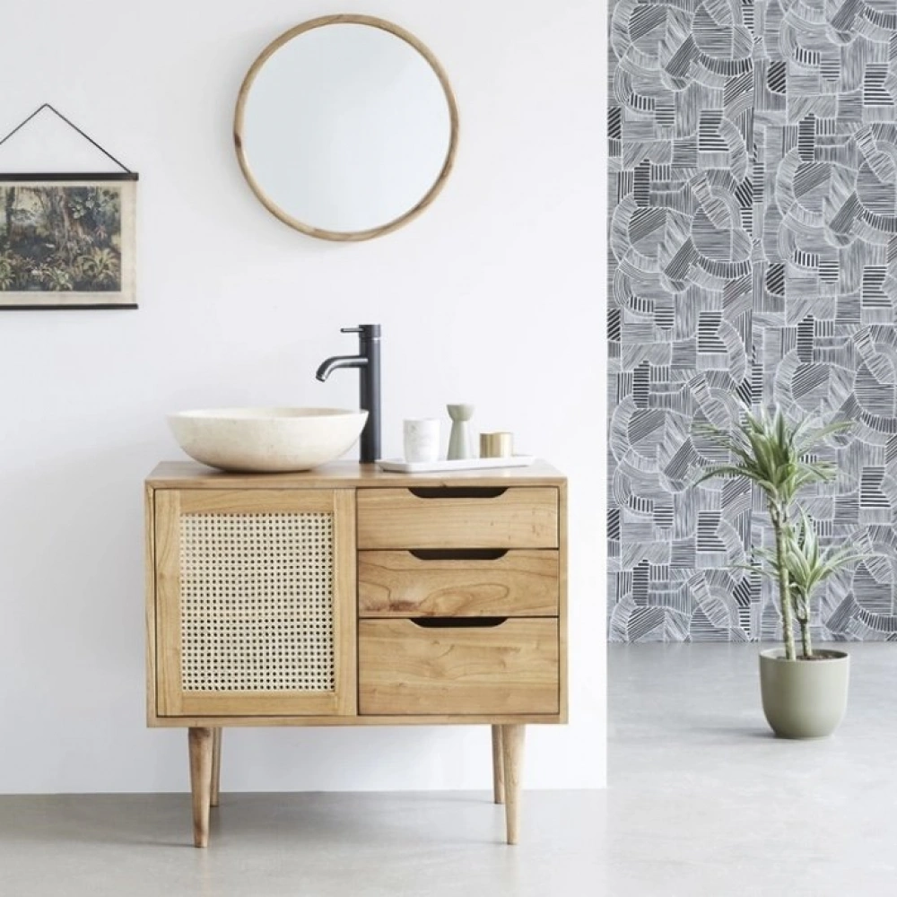 Vielseitiges Holz, Konsole mit Schublade und Rohrgeflecht-Tür