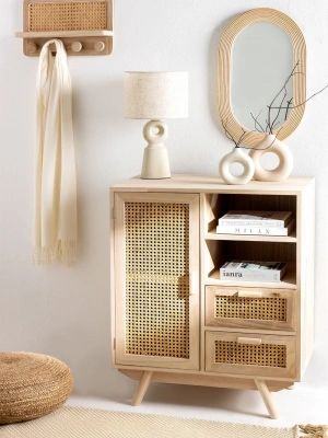 Ahşap hazeran detaylı mini konsol, büfe