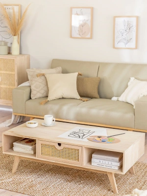 Massiver Holz Couchtisch mit beidseitigen Hazeran Schubladen