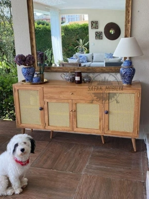 Ahşap masif hazeran kapak detaylı konsol