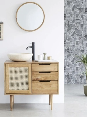 Çok amaçlı ahşap, çekmece ve hazeran kapaklı konsol