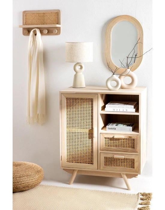 Ahşap hazeran detaylı mini konsol, büfe