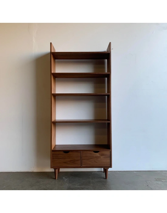 Ahşap çift çekmeceli koyu ceviz model kitaplık