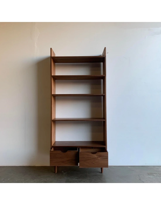 Ahşap çift çekmeceli koyu ceviz model kitaplık