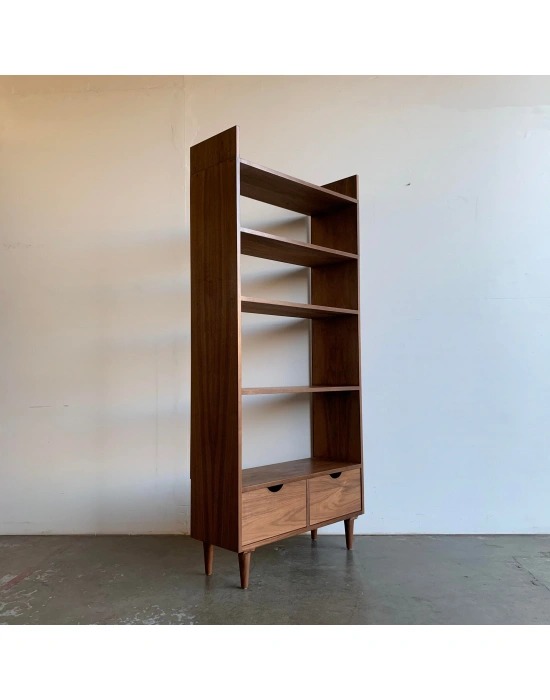 Ahşap çift çekmeceli koyu ceviz model kitaplık