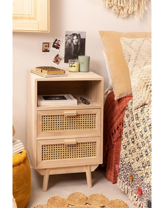 Ahşap çift hazeran çekmeceli komodin