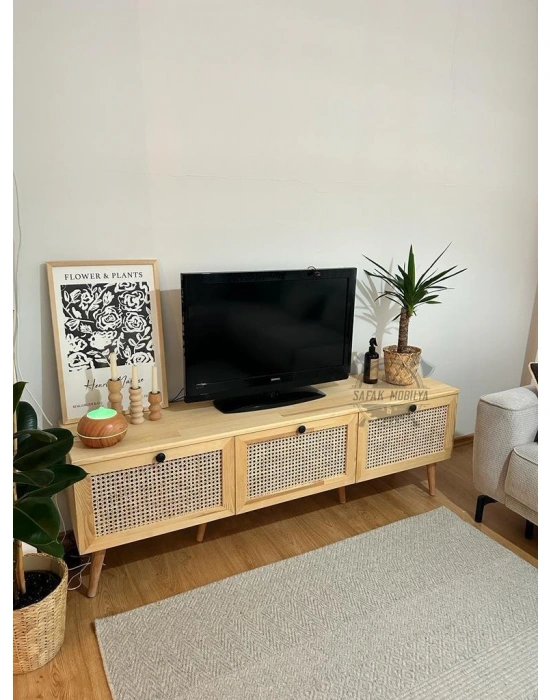 Hazeran Detaylı Masif Ahşap Devirme Kapaklı Tv Ünite