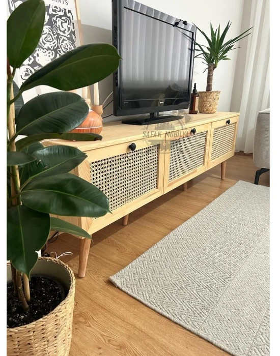 Hazeran Detaylı Masif Ahşap Devirme Kapaklı Tv Ünite