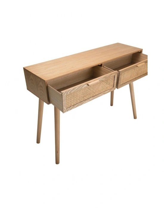 Ahşap hasır desenli hazeran çift çekmeceli dresuar konsol