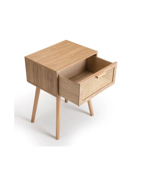 Wooden wicker patterned rattan single drawer nightstand