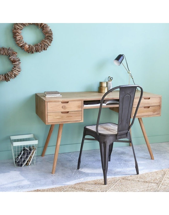 Ahşap masif 4 çekmeceli çalışma masası