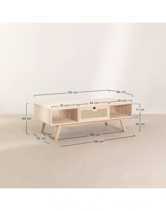 Ahşap masif çift yönlü free hazeran çekmeceli orta sehpa