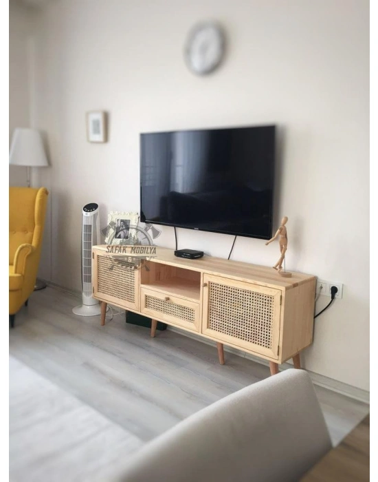 Ahşap masif hazeran kapak ve çekmeceli modern tv ünite