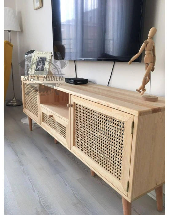 Ahşap masif hazeran kapak ve çekmeceli modern tv ünite