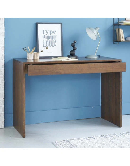 Ahşap tek çekmeceli koyu ceviz model çalışma masası