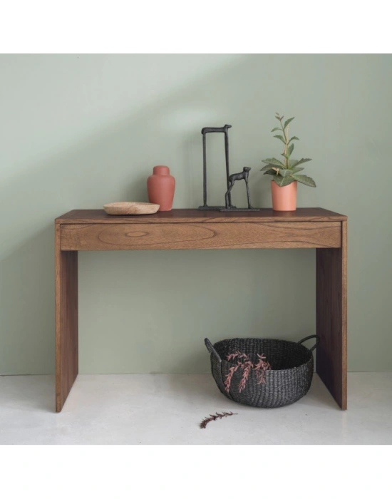 Ahşap tek çekmeceli koyu ceviz model çalışma masası