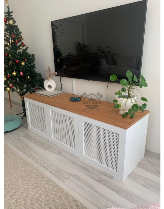 Beyaz hazeran detaylı modern tv ünite