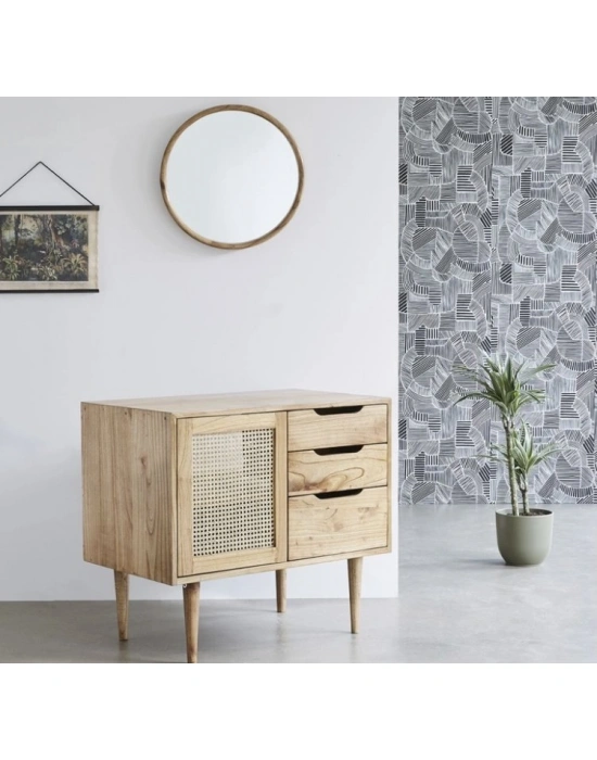 Çok amaçlı ahşap, çekmece ve hazeran kapaklı konsol