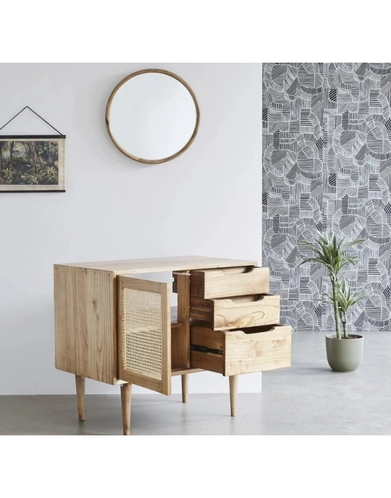 Çok amaçlı ahşap, çekmece ve hazeran kapaklı konsol