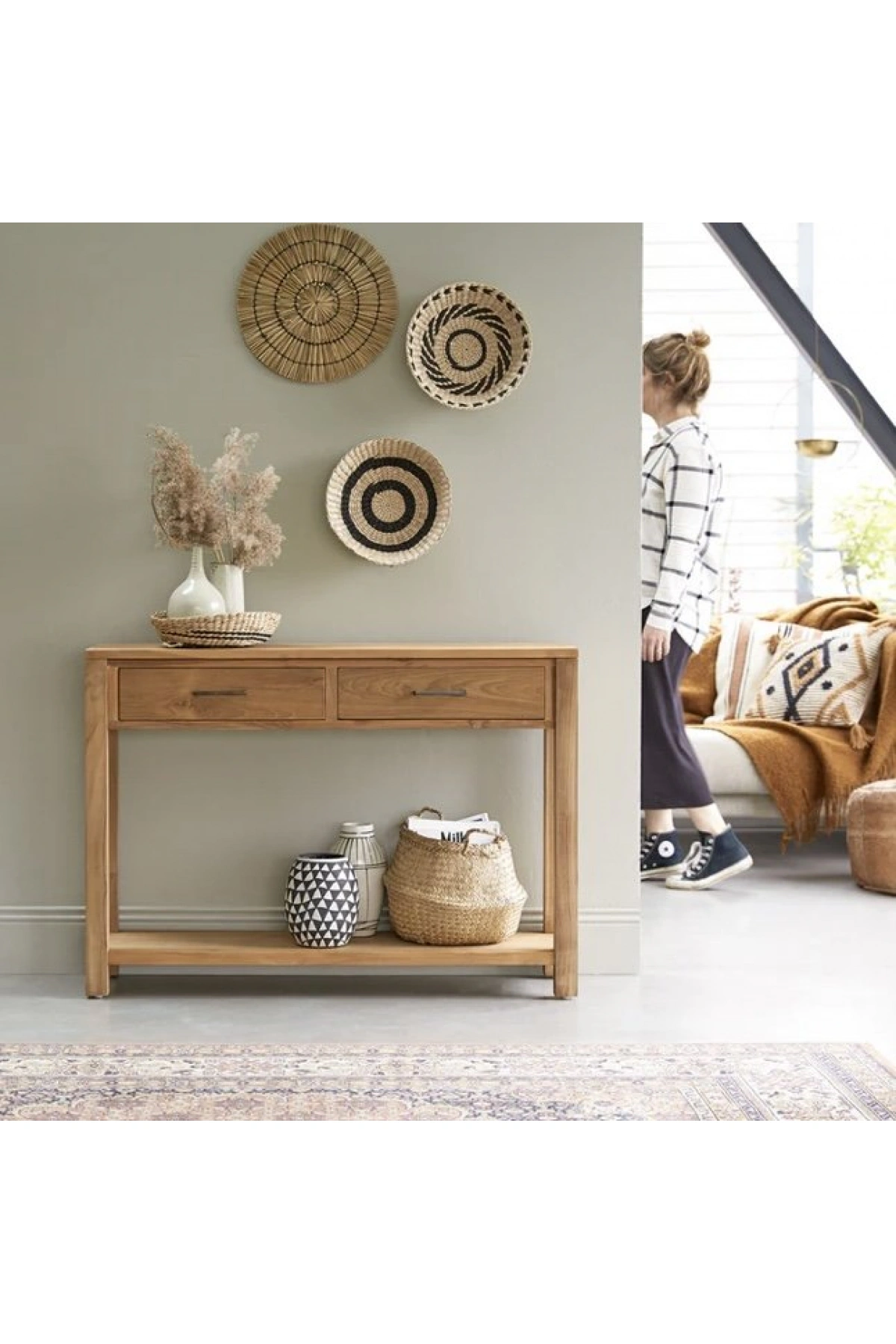 Masif Ahşap Çift Çekmeceli Basic Dresuar 100x80x30 cm